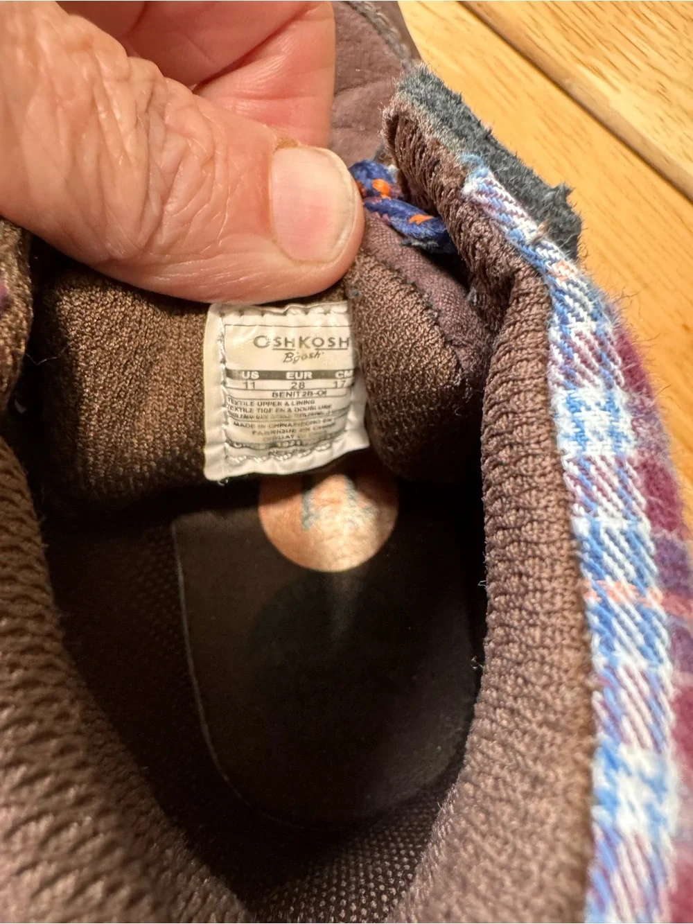 OshKosh B'gosh Brown Suede Kids Boots with Blue and Orange Laces